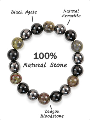 SENLLY Shadow Guardian - Beaded Stretch Bracelet with Natural Dragon Bloodstone, Black Agate & Hematite, Handcrafted Natural Stone Jewelry for Strength, Grounding & Clarity