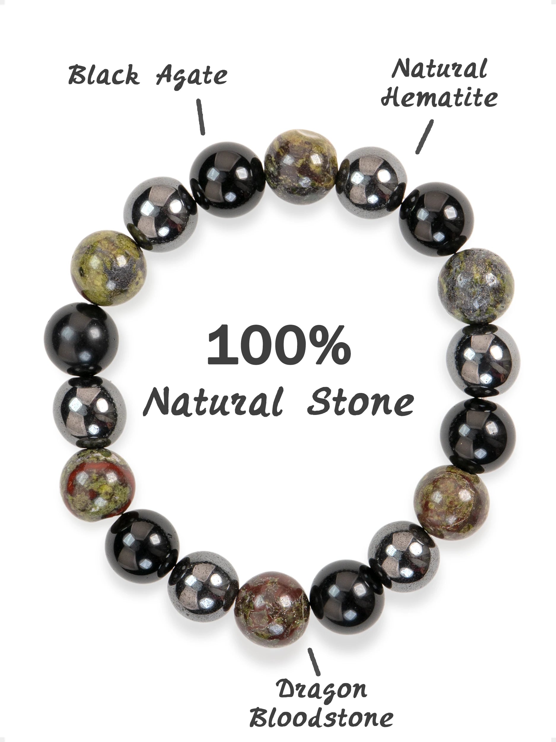 SENLLY Shadow Guardian - Beaded Stretch Bracelet with Natural Dragon Bloodstone, Black Agate & Hematite, Handcrafted Natural Stone Jewelry for Strength, Grounding & Clarity
