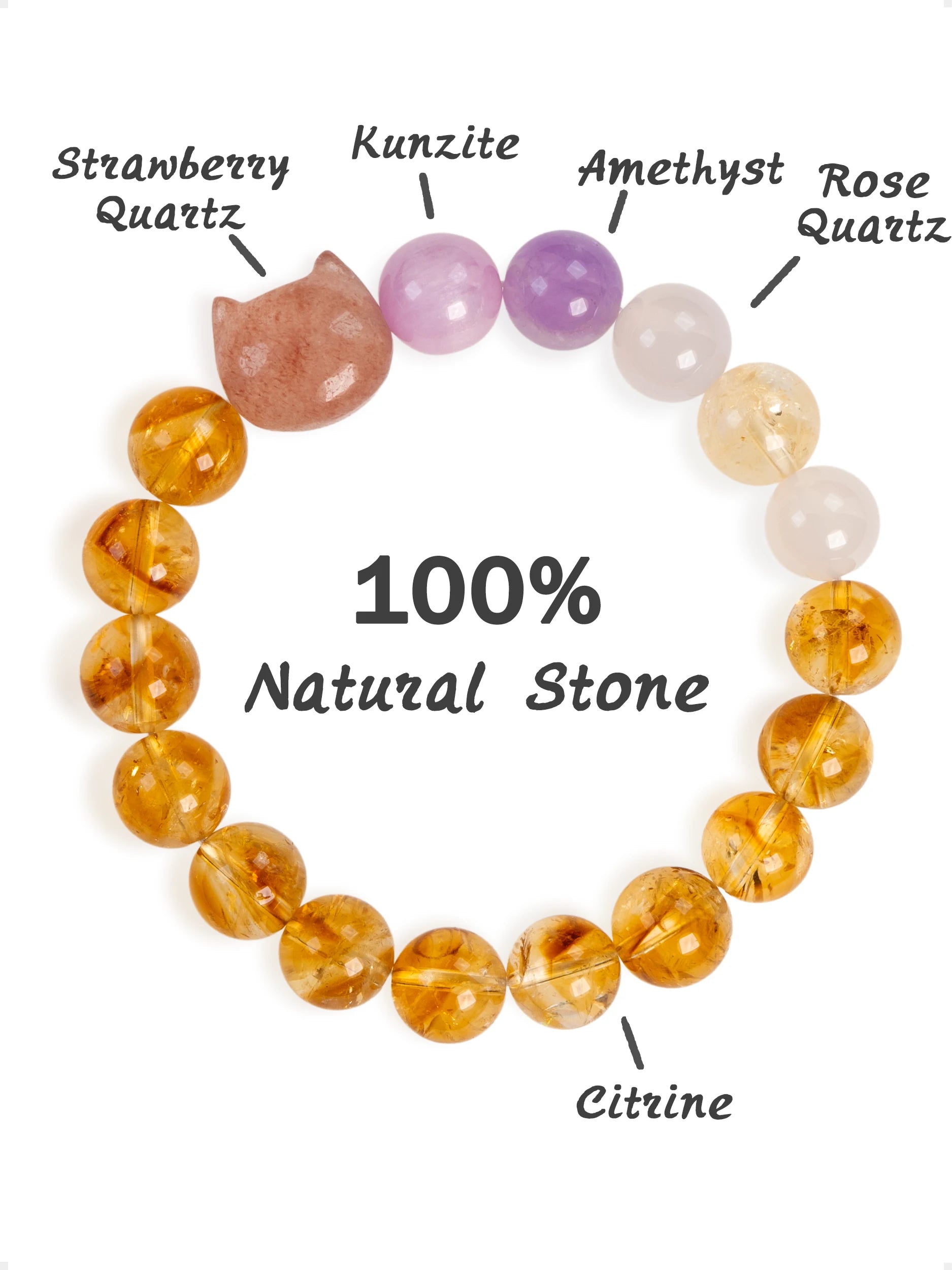 SENLLY Honey Bloom - Beaded Stretch Bracelet with Natural Strawberry Quartz, Citrine & Kunzite, Handcrafted Natural Stone Jewelry for Joy, Love & Emotional Harmony