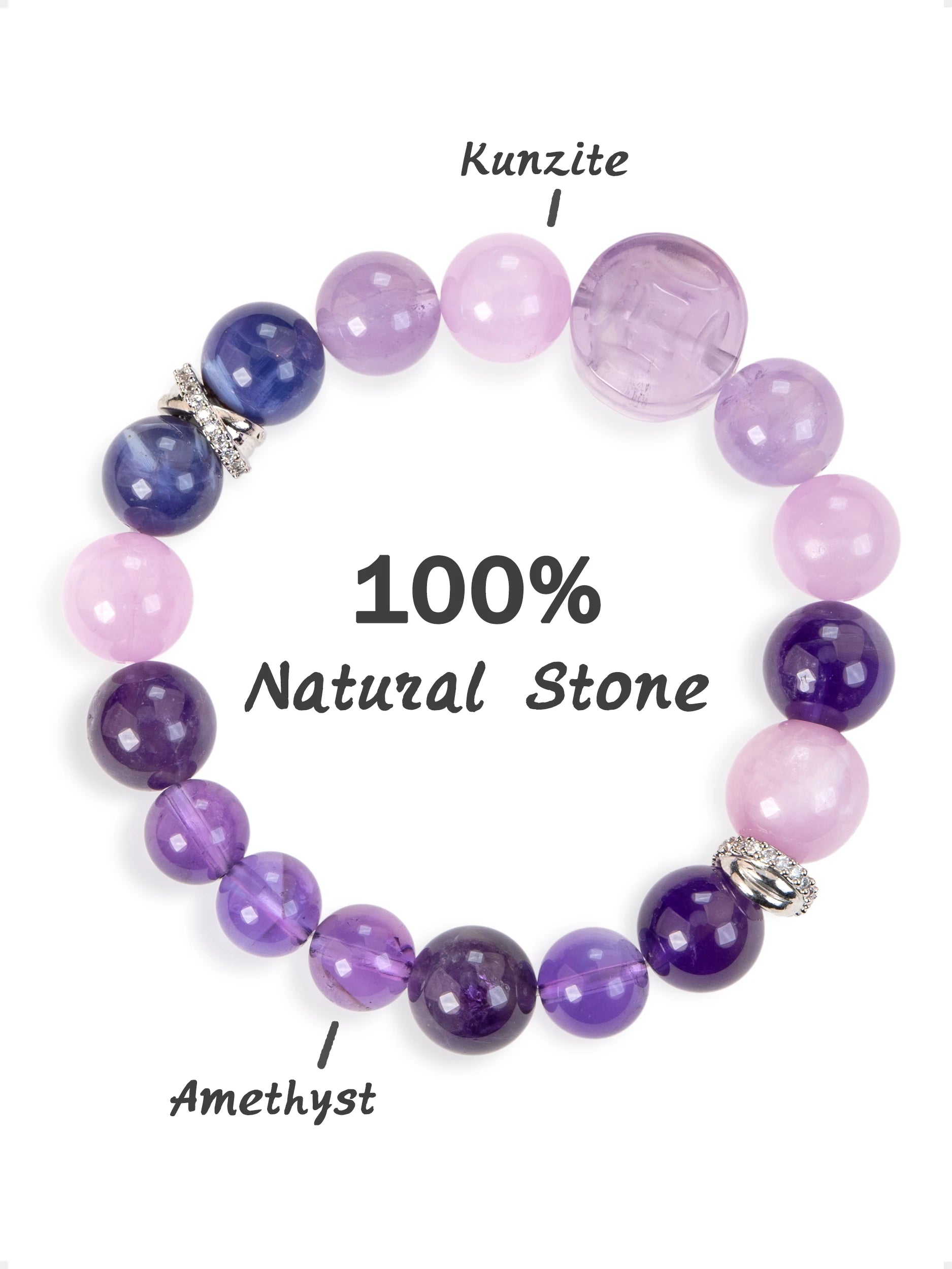 SENLLY Lavender Harmony - Beaded Stretch Bracelet with Natural Kunzite & Amethyst, Handcrafted Natural Stone Jewelry for Calm, Clarity & Emotional Balance