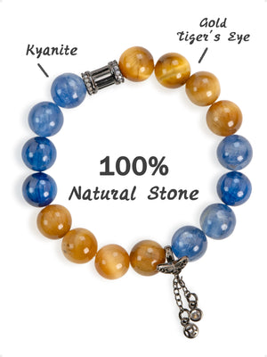 SENLLY Solar Current - Beaded Stretch Bracelet with Natural Kyanite & Gold Tiger Eye, Handcrafted Natural Stone Jewelry for Strength, Focus & Vitality