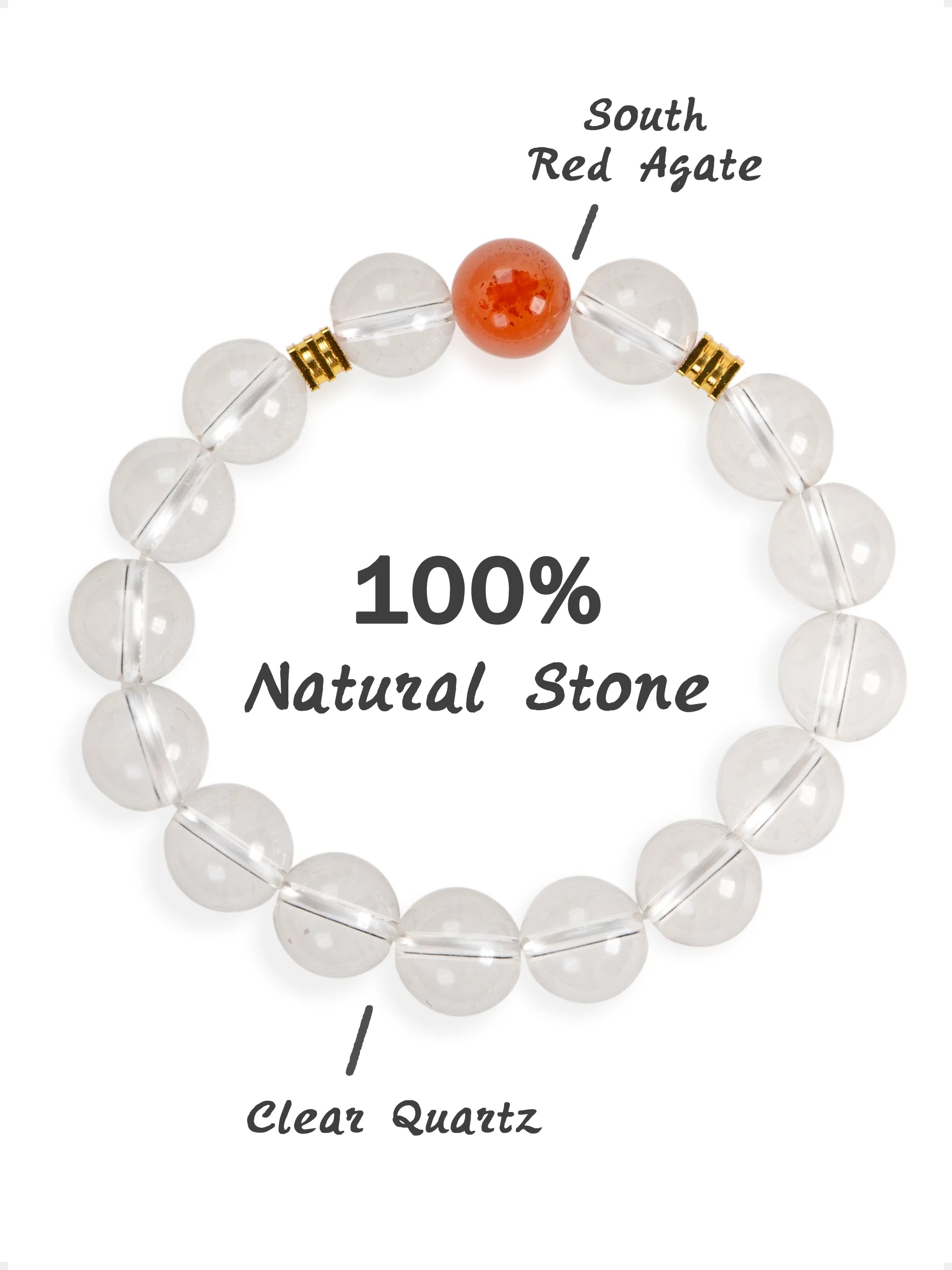SENLLY Ember Clarity - Beaded Stretch Bracelet with Natural South Red Agate & Clear Quartz, Handcrafted Natural Stone Jewelry for Balance, Clarity & Inner Light