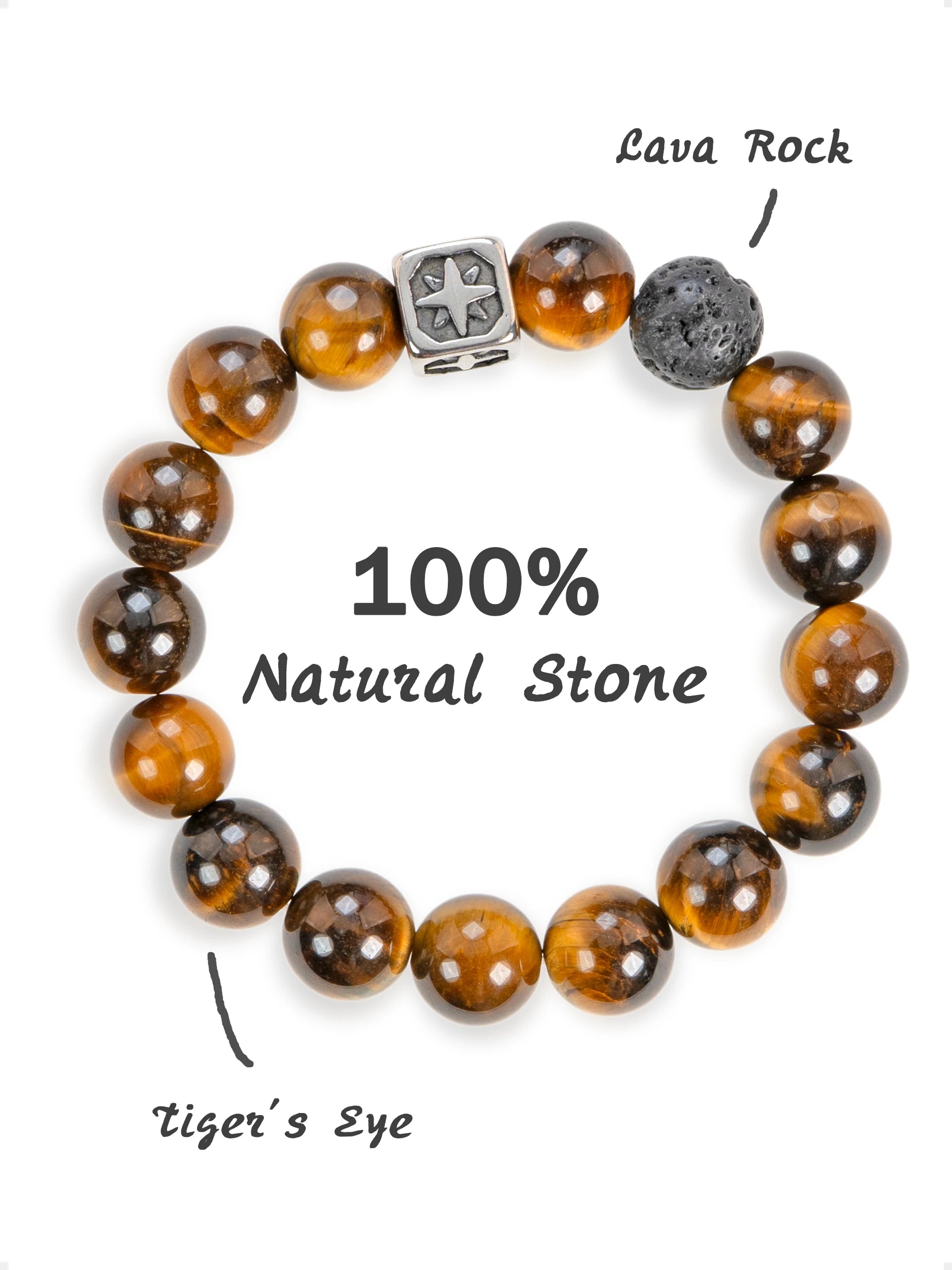 SENLLY Starforge Ember - Beaded Stretch Bracelet with Tiger Eye, Lava Rock & Signature Metal Accent, Handmade Natural Stone Jewelry for Strength, Focus & Grounded Energy