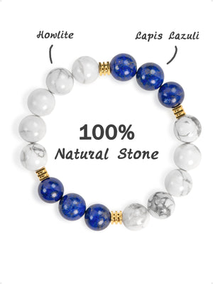 SENLLY Frosted Horizon â€?Beaded Stretch Bracelet with Howlite & Lapis Lazuli, Handmade Natural Stone Jewelry for Calm, Clarity & Balance