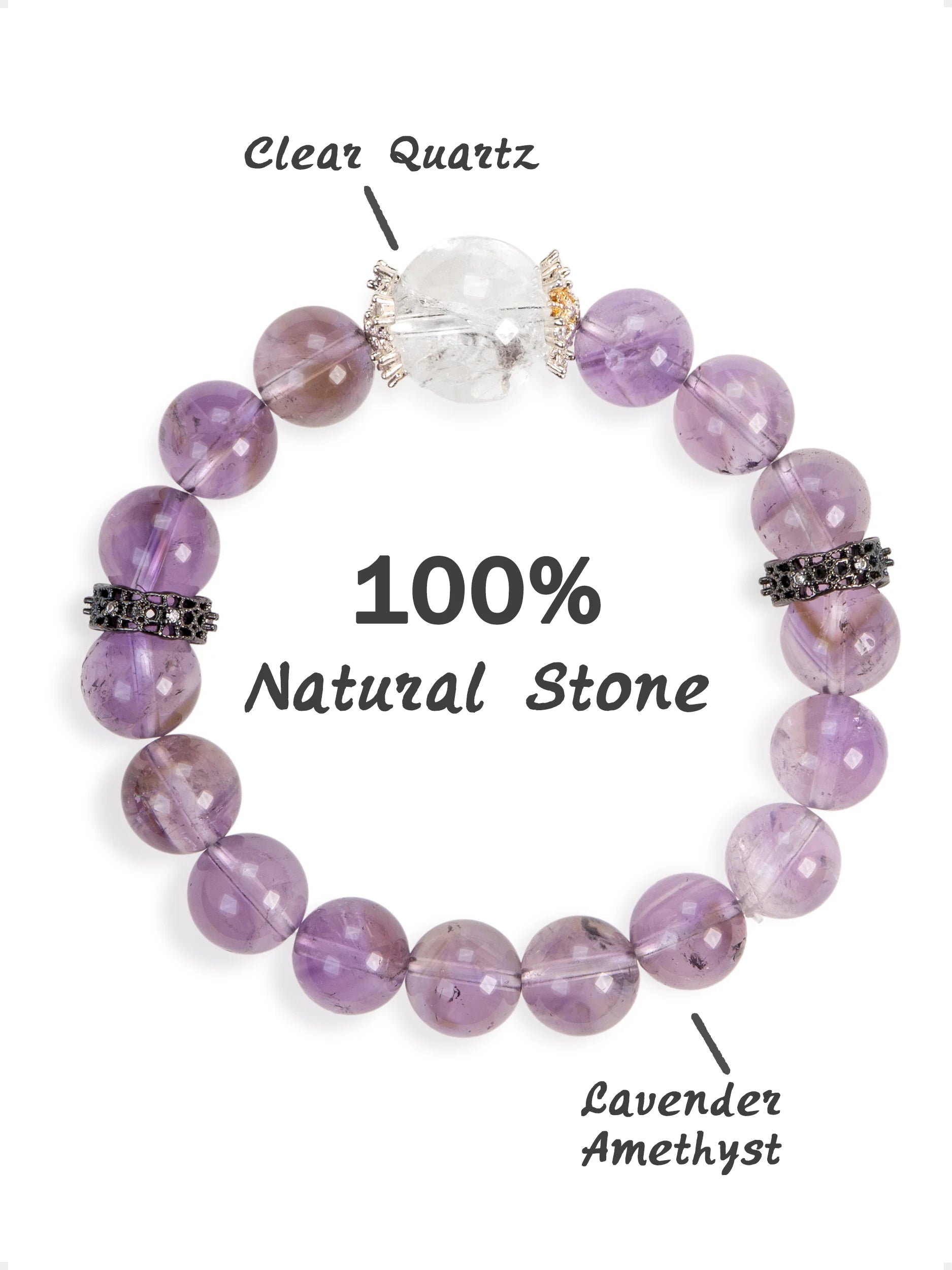 SENLLY Lavender Calm - Beaded Stretch Bracelet with Natural Lavender Amethyst & Clear Quartz, Handcrafted Natural Stone Jewelry for Serenity, Clarity & Emotional Balance