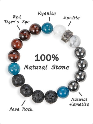 SENLLY Grounded Energy - Natural Red Tiger Eye, Kyanite, Howlite, Lava Rock & Hematite Beaded Bracelet, Handcrafted Stretch Stone Jewelry for Strength, Balance & Focus