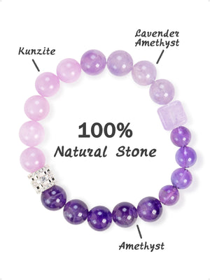 SENLLY Lilac Bloom - Beaded Stretch Bracelet with Kunzite & Amethyst, Handcrafted Natural Stone Jewelry for Calm Radiance & Elegant Color Harmony