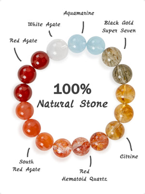 SENLLY Ember Tide - Beaded Stretch Bracelet with Red Agate, South Red Agate, and Citrine, Handmade Natural Stone Jewelry for Vitality, Warmth & Balanced Energy