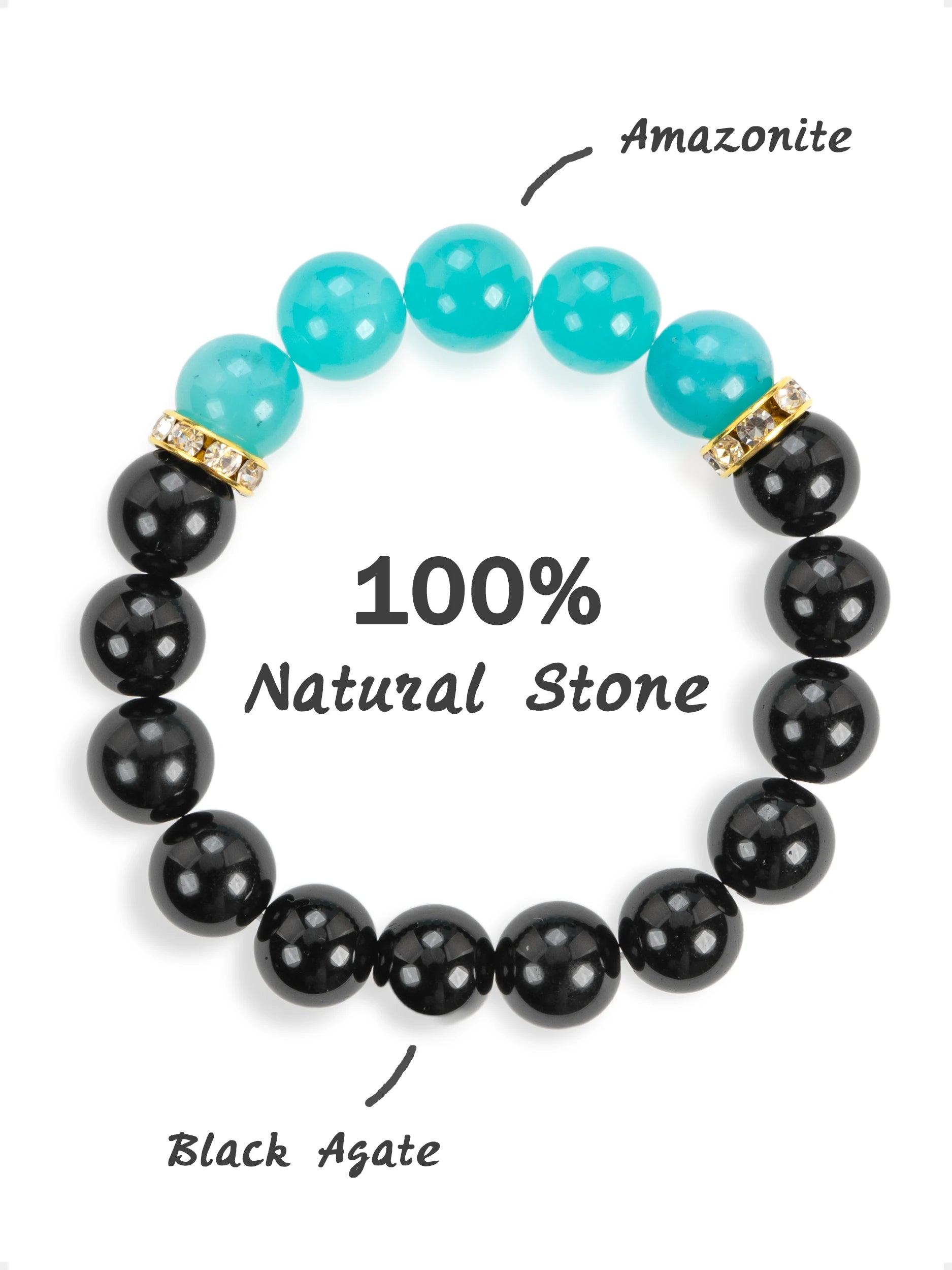 SENLLY Aqua Balance - Beaded Stretch Bracelet with Black Agate & Amazonite, Handmade Natural Stone Jewelry for Calm, Clarity & Emotional Balance