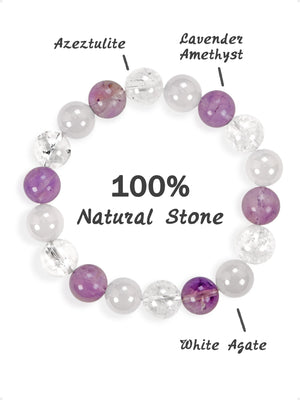 SENLLY Soft Clarity - Beaded Stretch Bracelet with Lavender Amethyst, Azeztulite & White Agate, Handcrafted Natural Stone Jewelry for Calm, Balance & Clarity