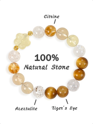 SENLLY Golden Bloom - Beaded Stretch Bracelet with Natural Citrine, Tiger Eye, Azeztulite & Clear Quartz, Handcrafted Natural Stone Jewelry for Optimism, Clarity & Emotional Balance