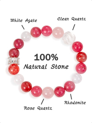 SENLLY Rosy Harmony - Beaded Stretch Bracelet with Natural Rhodonite, Rose Quartz & Clear Quartz, Handcrafted Natural Stone Jewelry for Love, Balance & Emotional Healing