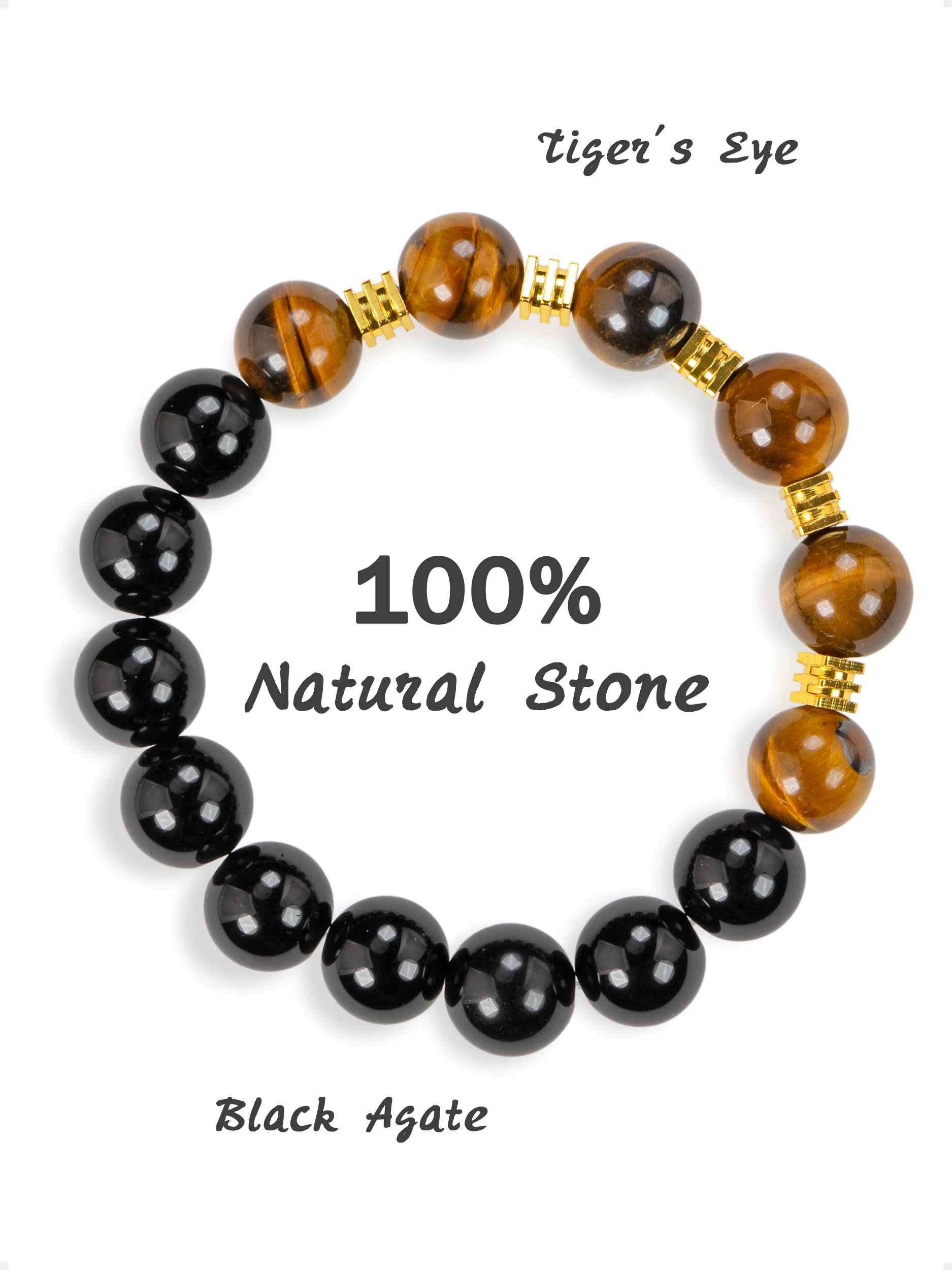 SENLLY Golden Ember - Beaded Stretch Bracelet with Natural Tiger Eye & Black Agate, Handcrafted Natural Stone Jewelry for Strength, Focus & Everyday Confidence