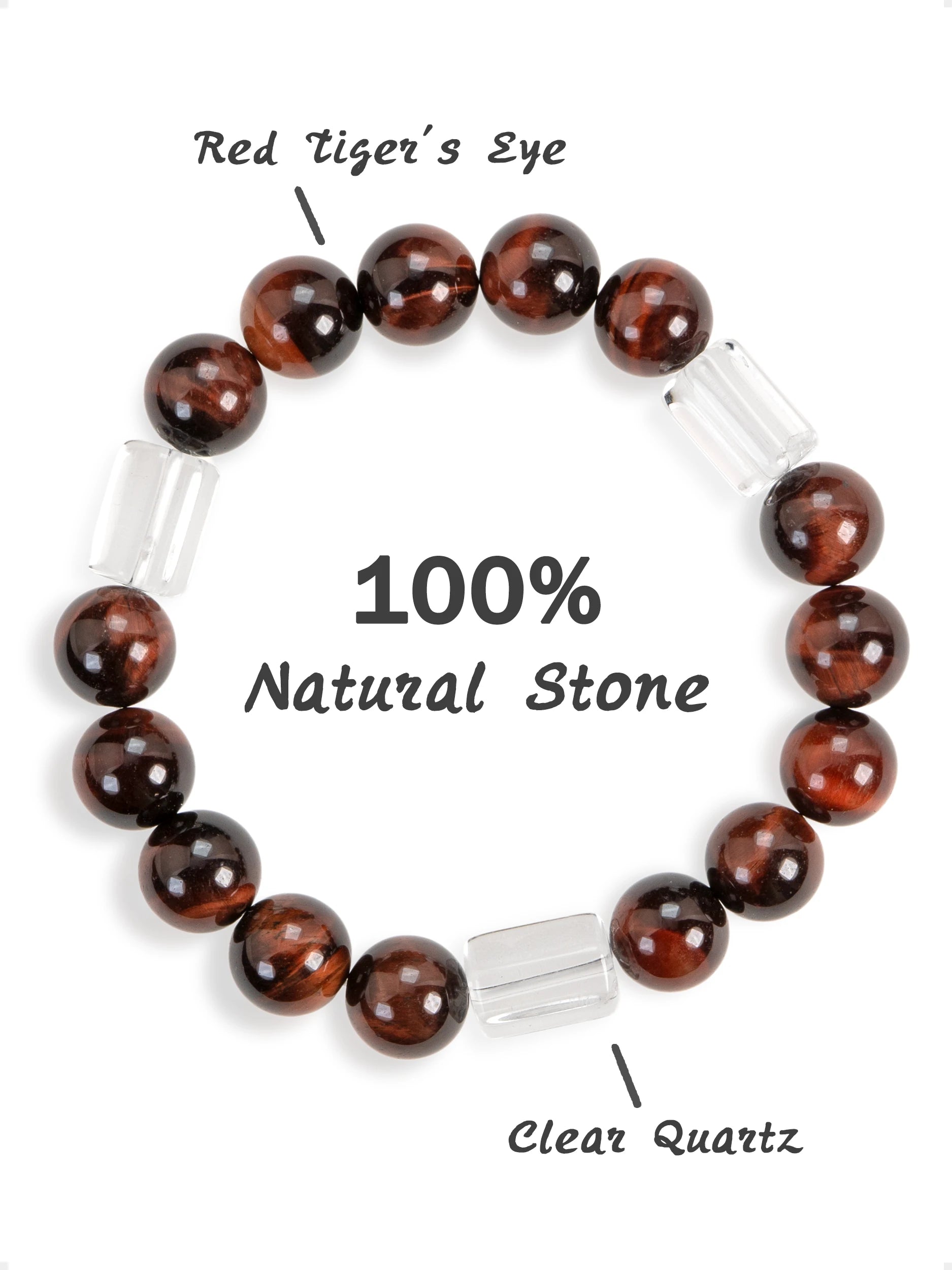 SENLLY Ember Glow - Red Tiger Eye & Clear Quartz Bracelet, Handcrafted Natural Stone Jewelry with Deep Mahogany Shine & Crystal Accents