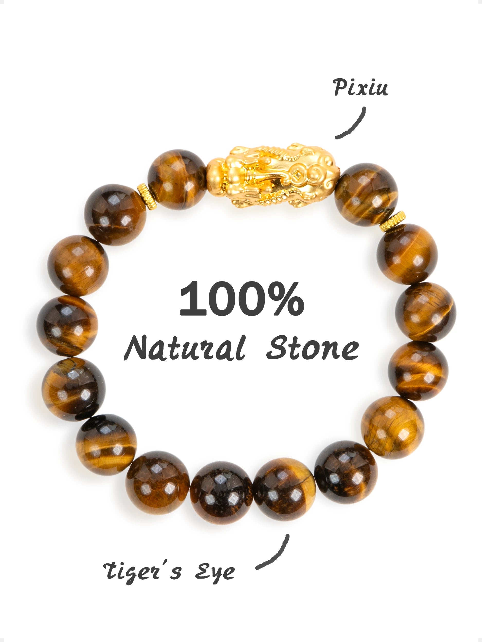 SENLLY Golden Focus - Beaded Stretch Bracelet with Tiger Eye & Brass Pixiu, Handmade Natural Stone Jewelry for Confidence, Balance & Grounding