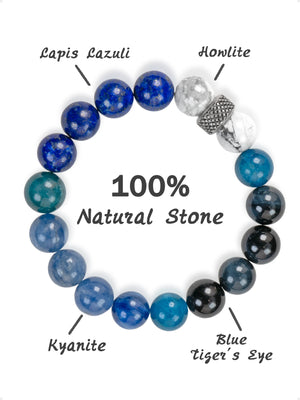 SENLLY Midnight Wisdom - Beaded Stretch Bracelet with Natural Lapis Lazuli, Howlite, Kyanite & Blue Tiger Eye, Handcrafted Natural Stone Jewelry for Focus, Calm & Emotional Balance