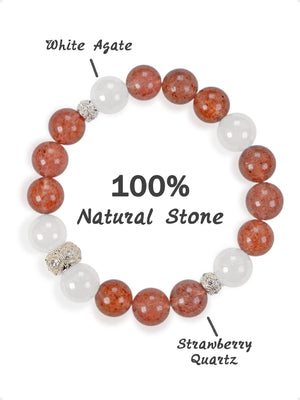 SENLLY Strawberry Glow - Beaded Stretch Bracelet with Natural Strawberry Quartz & White Agate, Handcrafted Natural Stone Jewelry for Warmth, Clarity & Emotional Balance