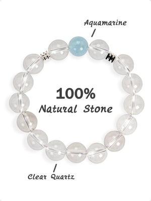 SENLLY Crystal Tide - Beaded Stretch Bracelet with Natural Aquamarine & Clear Quartz, Handcrafted Natural Stone Jewelry for Calm, Clarity & Inner Balance