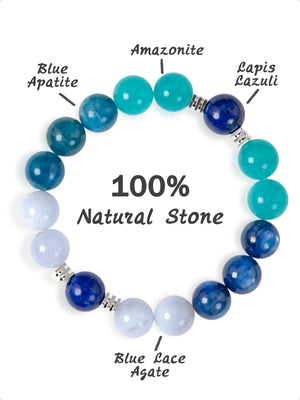 SENLLY Ocean Clarity - Beaded Stretch Bracelet with Amazonite, Blue Apatite & Lapis Lazuli, Handmade Natural Stone Jewelry for Clarity, Balance & Calm