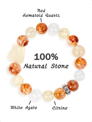 SENLLY Ember Harmony - Beaded Stretch Bracelet with Natural Red Hematoid Quartz, Citrine & White Agate, Handcrafted Natural Stone Jewelry for Vitality, Positivity & Balance