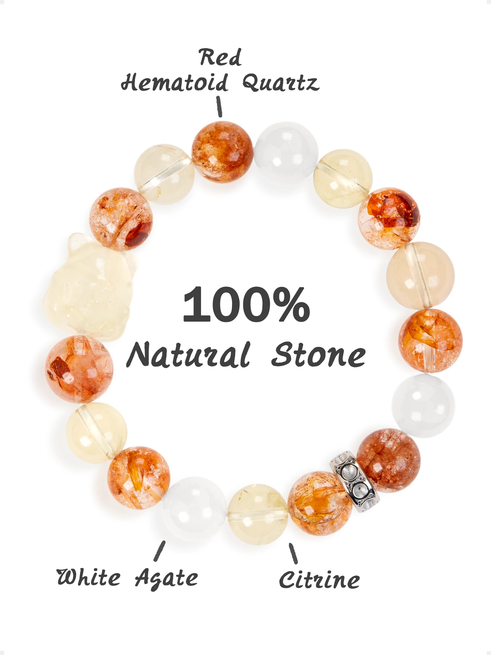 SENLLY Ember Harmony - Beaded Stretch Bracelet with Natural Red Hematoid Quartz, Citrine & White Agate, Handcrafted Natural Stone Jewelry for Vitality, Positivity & Balance