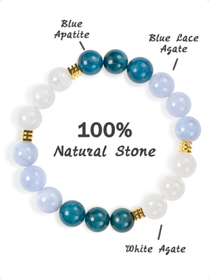 SENLLY Ocean Whisper - Beaded Stretch Bracelet with Blue Apatite, Blue Lace Agate & White Agate, Handmade Natural Stone Jewelry for Calm, Clarity & Balance