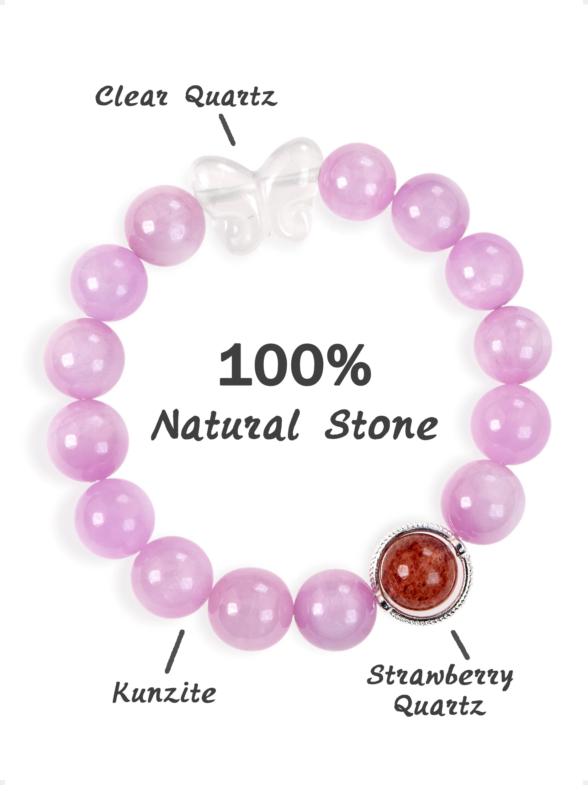 SENLLY Blush Daydream - Beaded Stretch Bracelet with Natural Kunzite, Clear Quartz & Strawberry Quartz, Handcrafted Natural Stone Jewelry for Calm, Love & Emotional Harmony