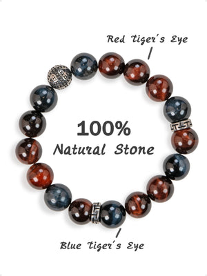 SENLLY Obsidian Vanguard - Beaded Stretch Bracelet with Natural Red & Blue Tiger Eye, Handcrafted Natural Stone Jewelry for Strength, Focus & Grounding