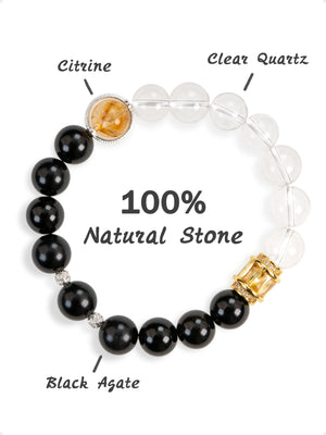SENLLY Golden Clarity - Beaded Stretch Bracelet with Natural Citrine, Clear Quartz & Black Agate, Handcrafted Natural Stone Jewelry for Strength, Focus & Emotional Balance
