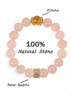 SENLLY Rose Glow - Beaded Stretch Bracelet with Rose Quartz & Citrine Accent, Handmade Natural Stone Jewelry for Love, Joy & Emotional Balance