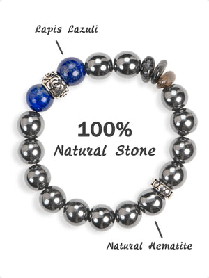 SENLLY Midnight Focus - Natural Hematite Bracelet with Lapis Lazuli Accents, Handcrafted Natural Stone Jewelry for Clarity, Confidence & Modern Strength
