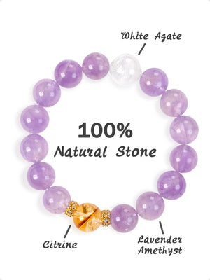 SENLLY Lavender Dawn Glow - Beaded Bracelet with Natural Lavender Amethyst, Citrine & White Agate, Handcrafted Natural Stone Jewelry for Calm, Balance & Gentle Radiance