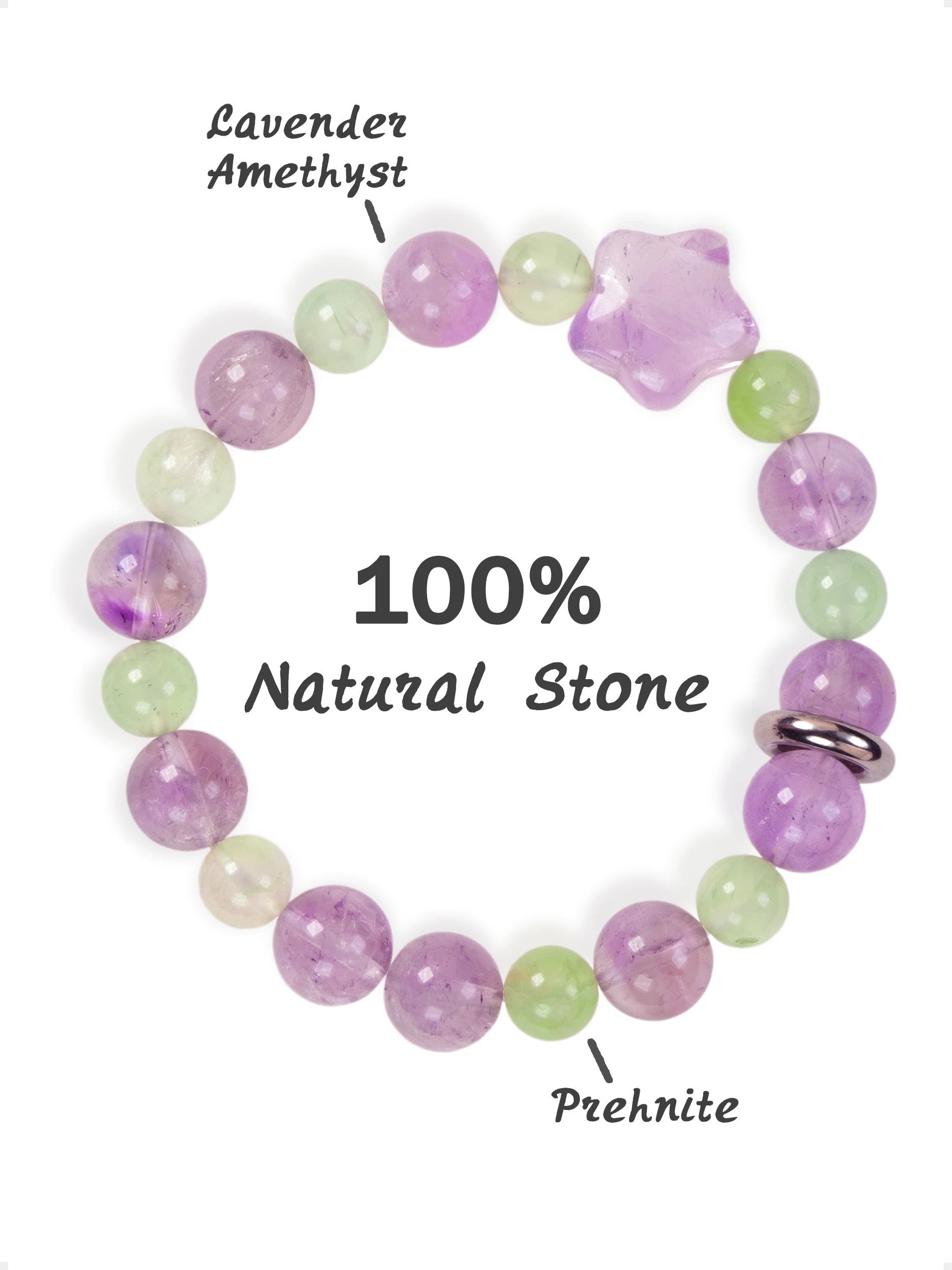 SENLLY Lavender Glow - Beaded Stretch Bracelet with Natural Lavender Amethyst & Prehnite, Handcrafted Natural Stone Jewelry for Calm, Harmony & Emotional Clarity