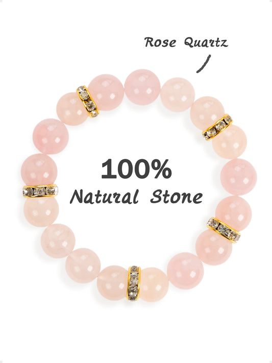 SENLLY Blush Aura - Beaded Stretch Bracelet with Rose Quartz, Handmade Natural Stone Jewelry for Love, Harmony & Emotional Clarity