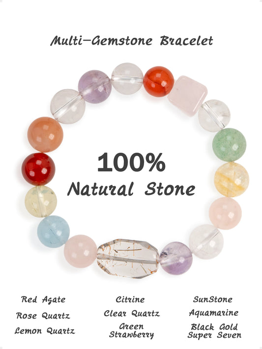 SENLLY Dawn Radiance - Multi-Gemstone Bracelet with Super Seven, Red Agate & Rose Quartz, Handcrafted Natural Stone Jewelry for Balance, Joy & Daily Energy