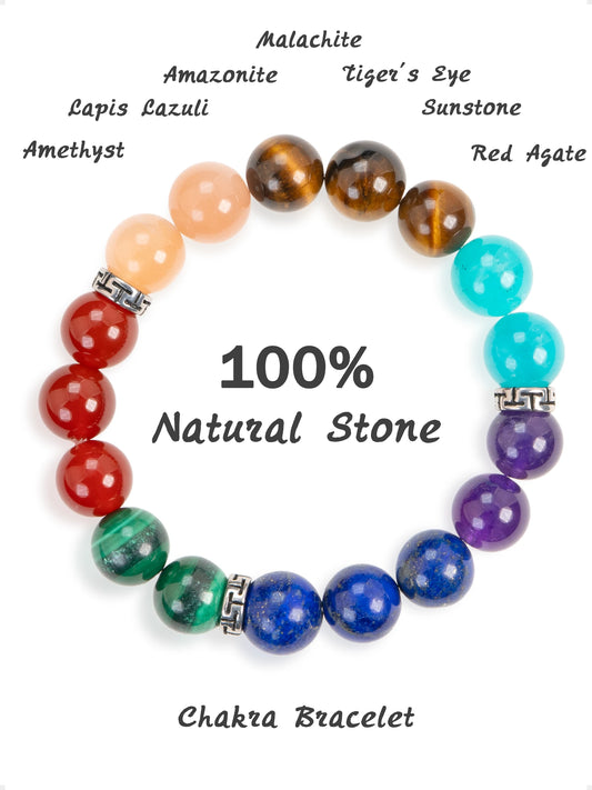SENLLY Chakra Radiance - Beaded Stretch Bracelet with Natural 7-Chakra Gemstones, Handcrafted Natural Stone Jewelry for Energy Alignment, Balance & Inner Harmony