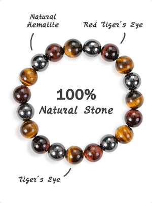 SENLLY Focus Strength - Natural Tiger Eye, Red Tiger Eye & Hematite Beaded Bracelet, Handmade Gemstone Jewelry for Confidence & Balance