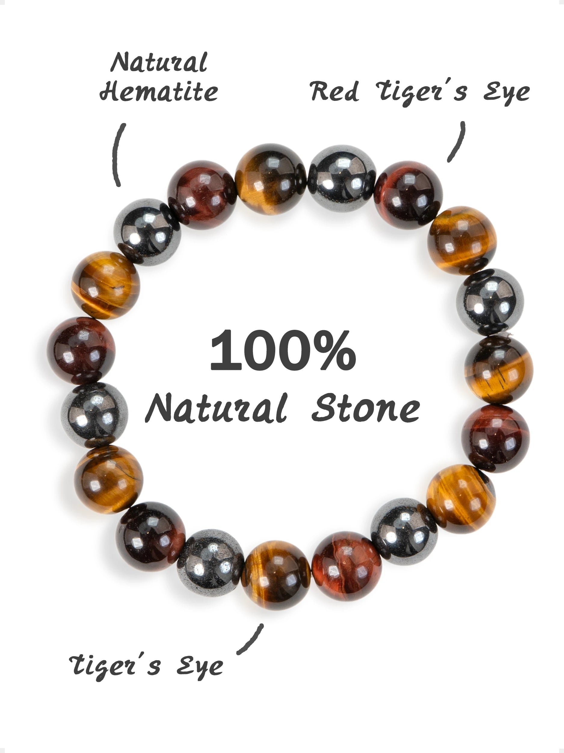 SENLLY Focus Strength - Natural Tiger Eye, Red Tiger Eye & Hematite Beaded Bracelet, Handmade Gemstone Jewelry for Confidence & Balance