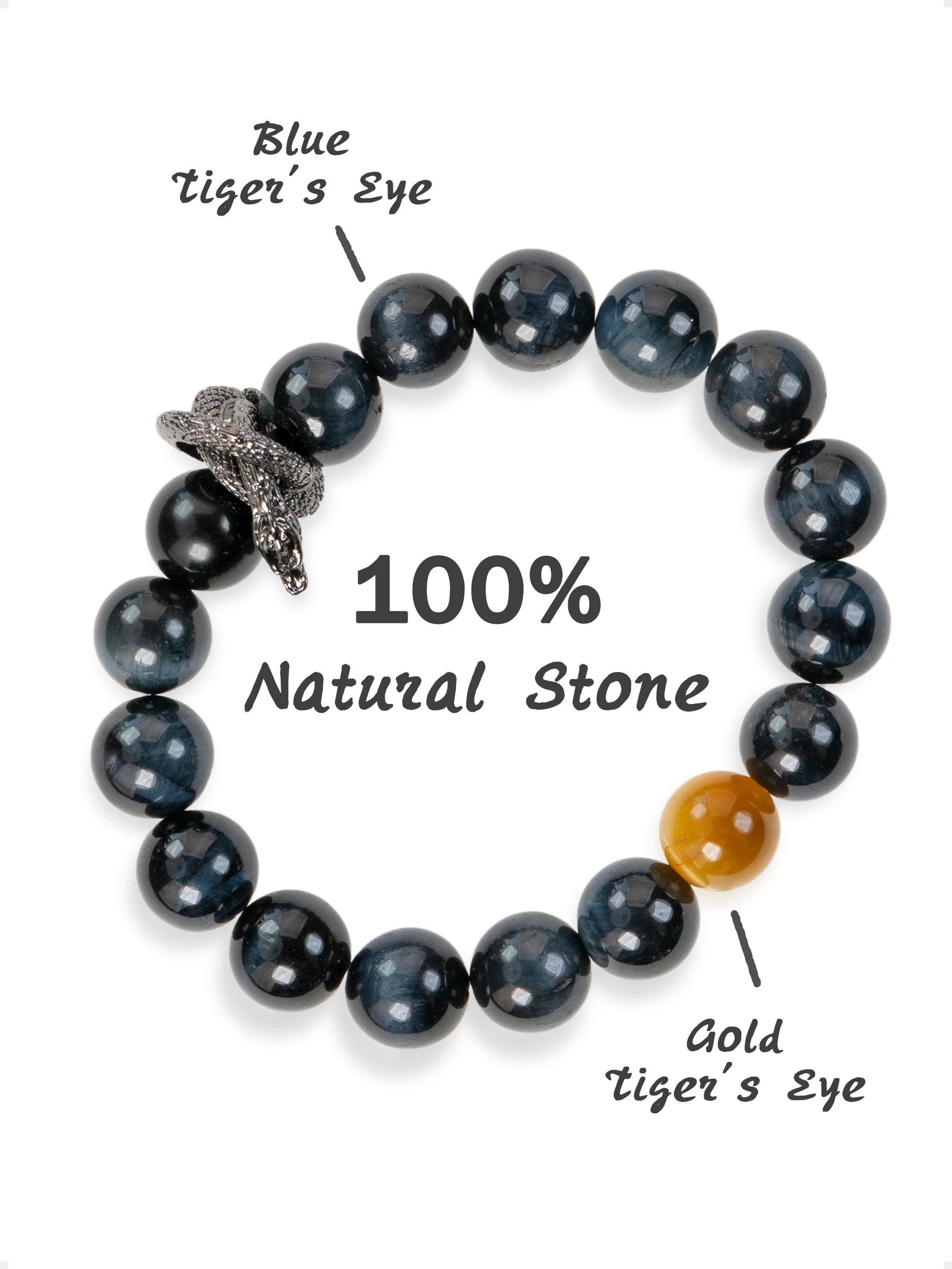 SENLLY Midnight Serpent - Blue Tiger Eye Bracelet with Gold Tiger Eye Accent, Handcrafted Natural Stone Jewelry for Protection, Focus & Bold Style