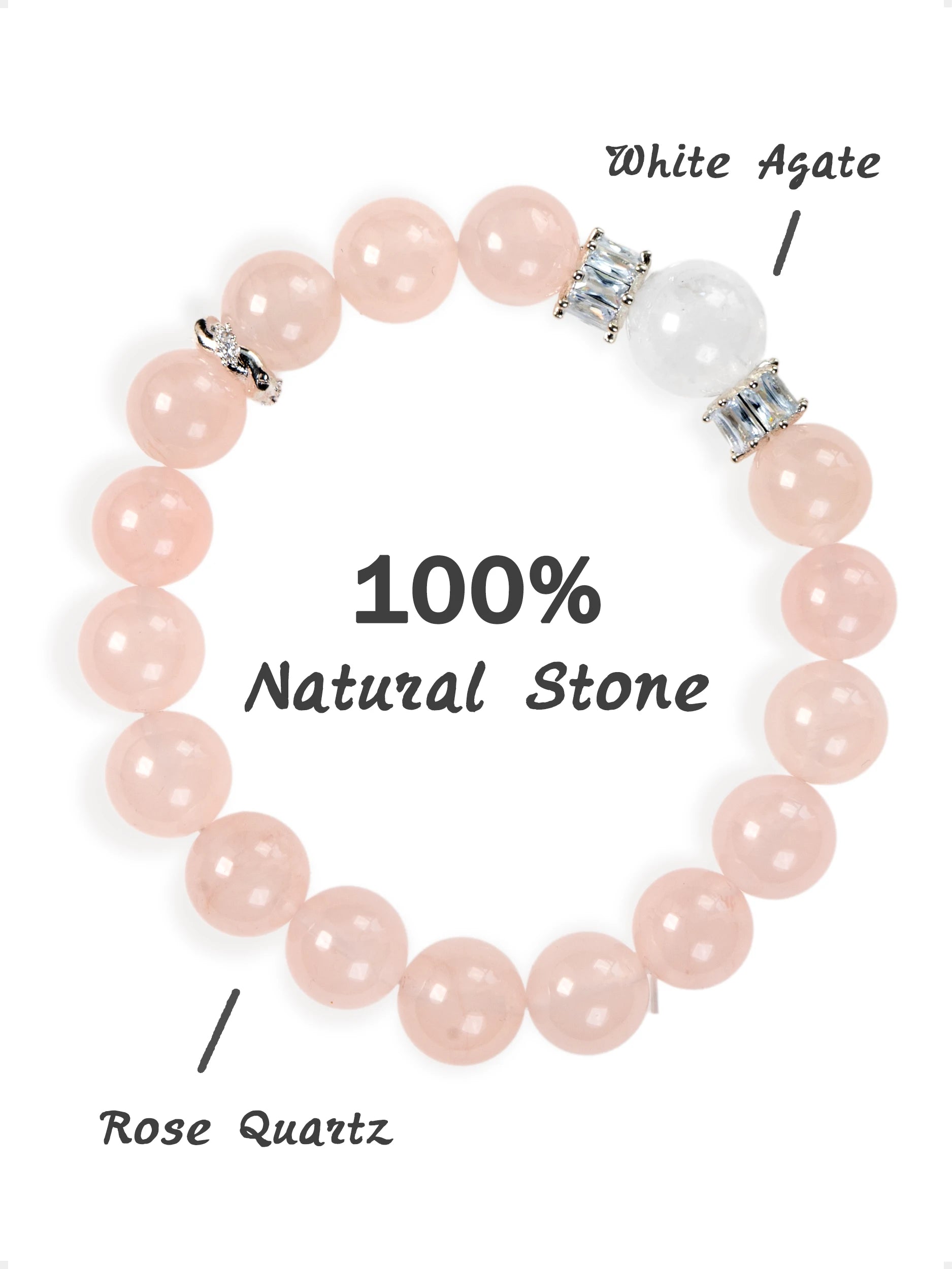 SENLLY Blush Harmony - Beaded Stretch Bracelet with Natural Rose Quartz & White Agate, Handcrafted Natural Stone Jewelry for Love, Calm & Emotional Clarity