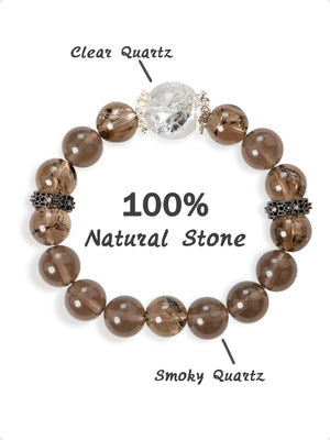 SENLLY Shadow Clarity - Beaded Stretch Bracelet with Natural Smoky Quartz & Clear Quartz, Handcrafted Natural Stone Jewelry for Grounding, Focus & Emotional Balance