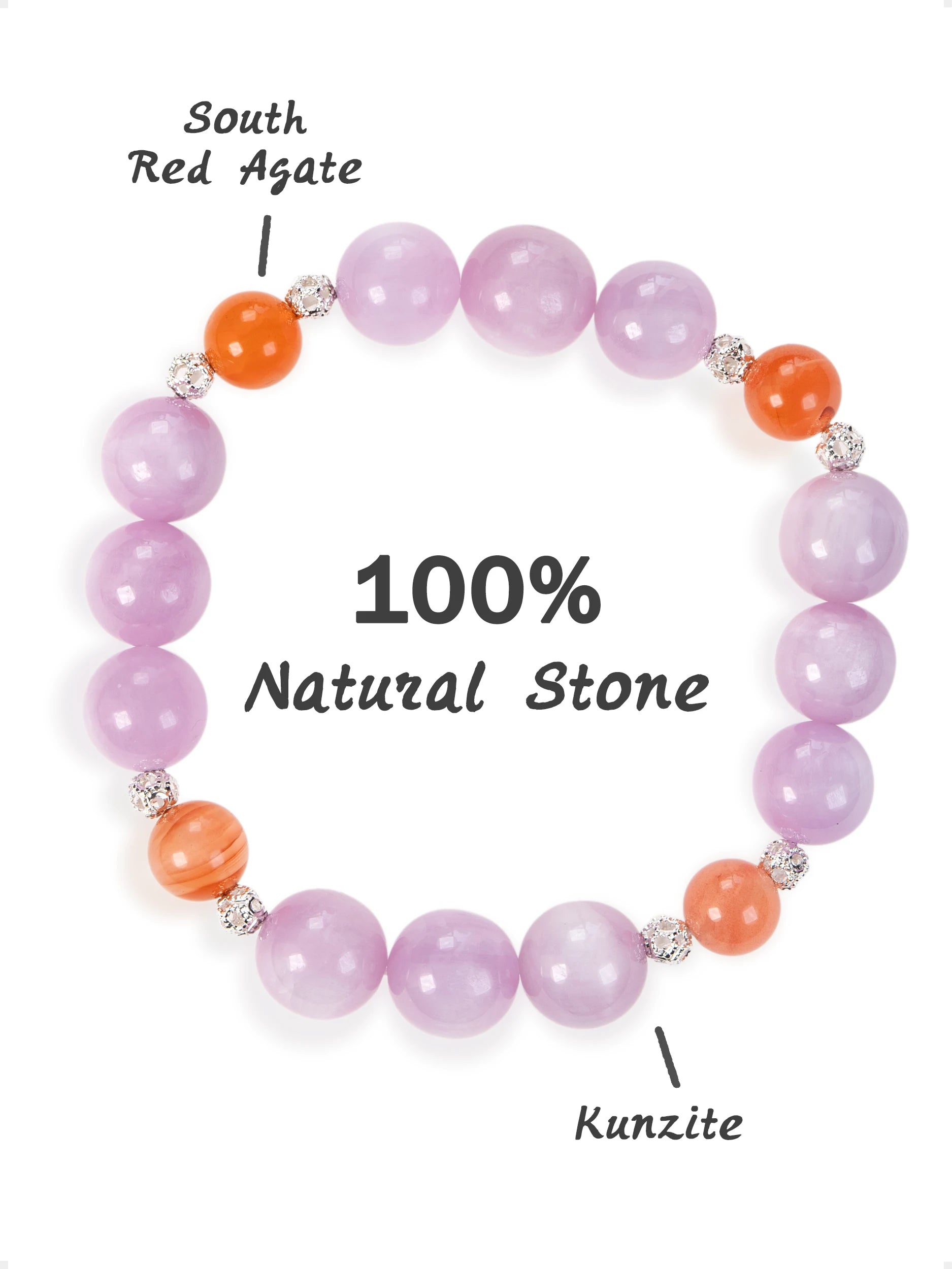 SENLLY Blossom Aura - Beaded Stretch Bracelet with Natural Kunzite & South Red Agate, Handcrafted Natural Stone Jewelry for Calm, Harmony & Emotional Clarity