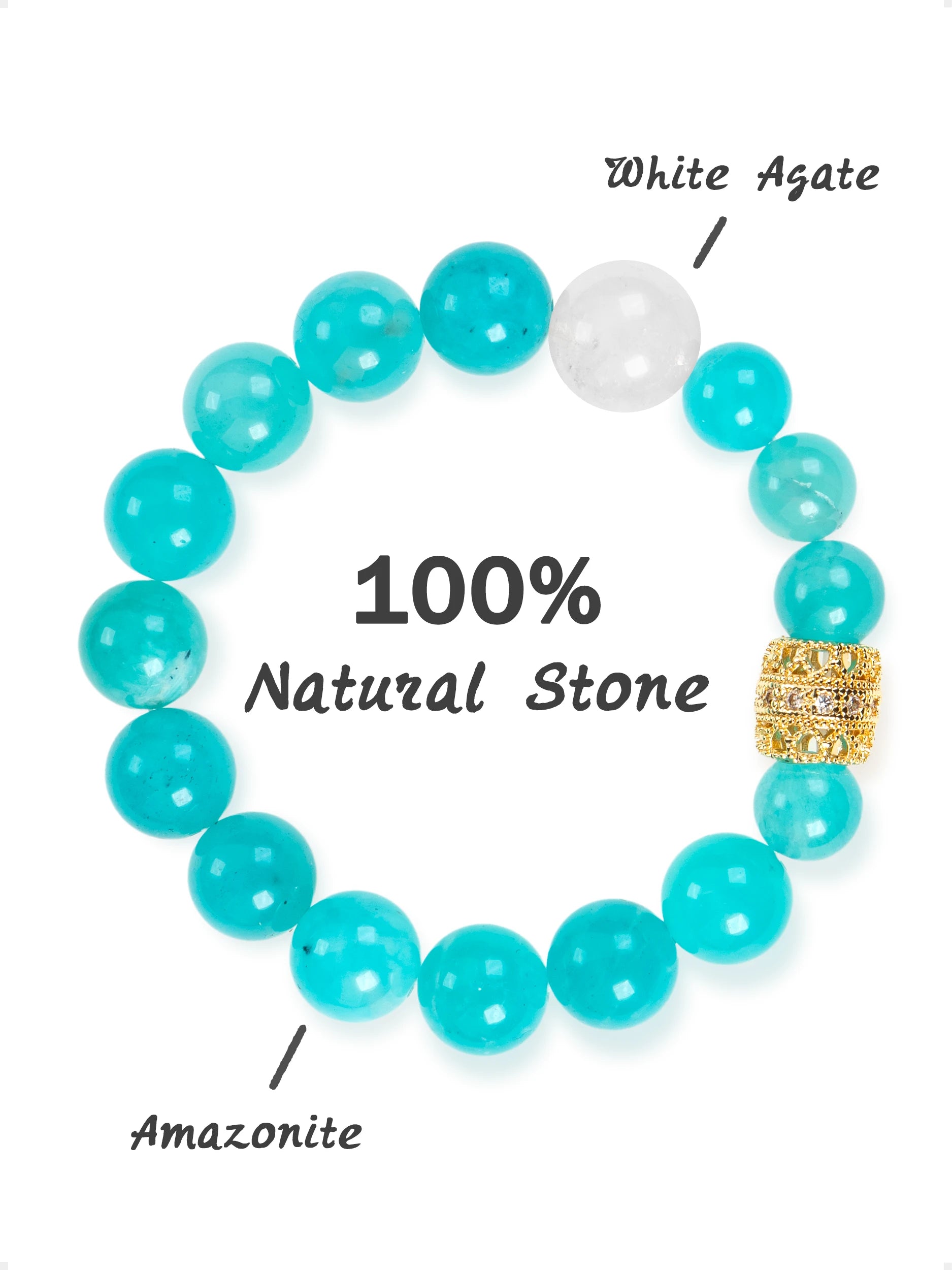 SENLLY Aqua Whisper - Beaded Stretch Bracelet with Natural Amazonite & White Agate, Handcrafted Natural Stone Jewelry for Calm, Clarity & Gentle Balance