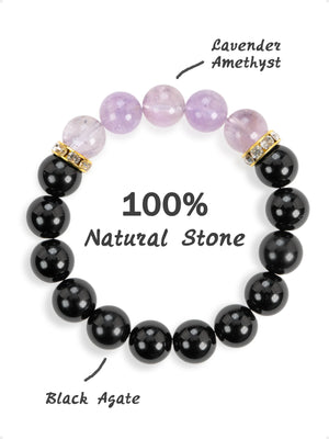 SENLLY Lavender Clarity - Beaded Stretch Bracelet with Black Agate & Lavender Amethyst, Handmade Natural Stone Jewelry for Calm, Focus & Emotional Balance