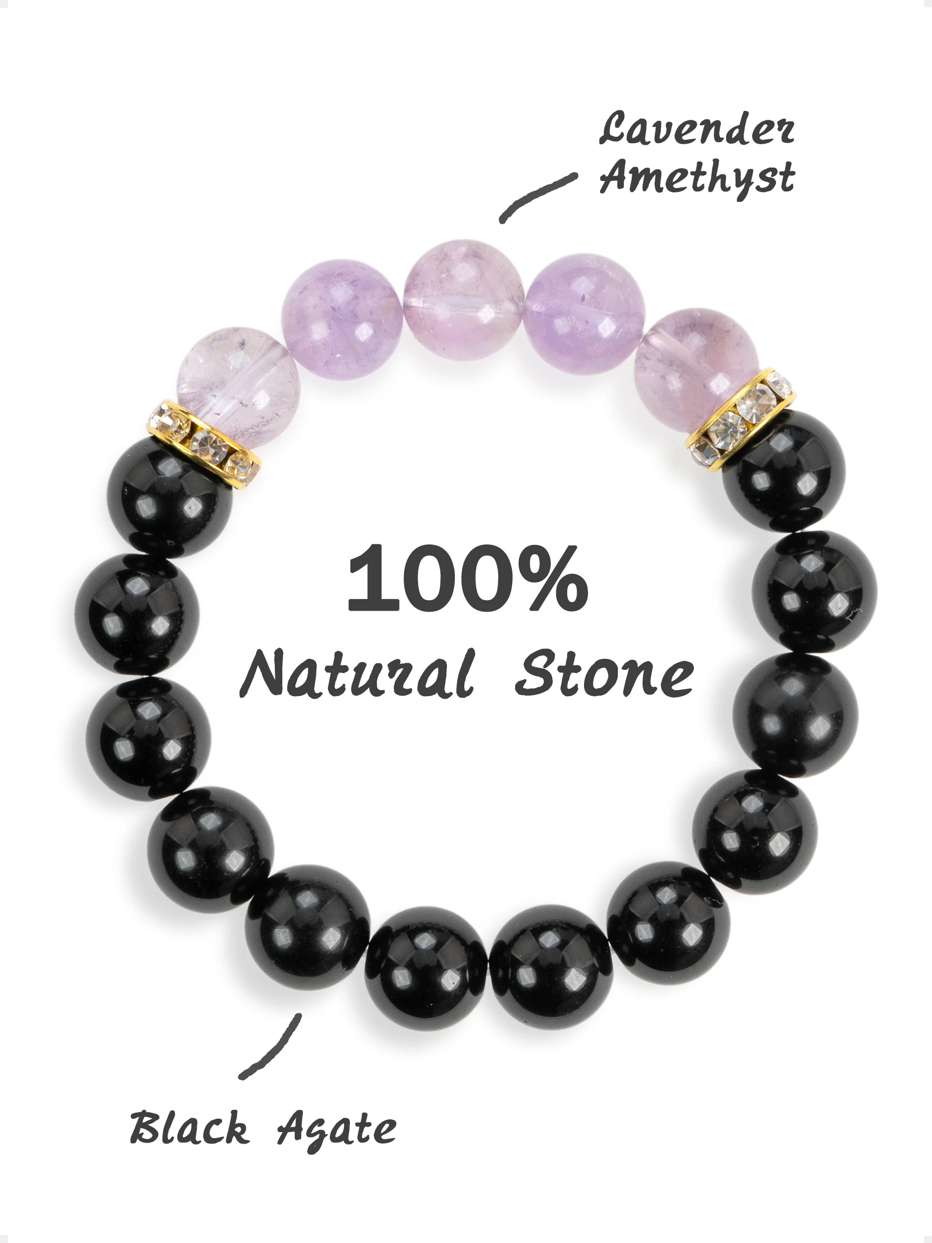 SENLLY Lavender Clarity - Beaded Stretch Bracelet with Black Agate & Lavender Amethyst, Handmade Natural Stone Jewelry for Calm, Focus & Emotional Balance
