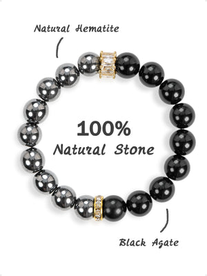 SENLLY Ironbound Focus - Beaded Stretch Bracelet with Hematite & Black Agate, Handmade Natural Stone Jewelry for Strength, Clarity & Grounded Confidence