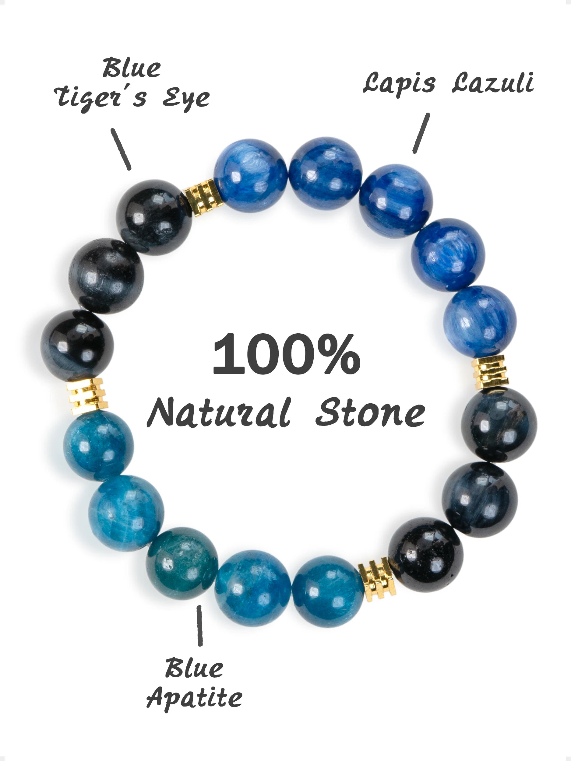 SENLLY Midnight Clarity - Beaded Stretch Bracelet with Blue Tiger Eye, Lapis Lazuli & Blue Apatite, Handmade Natural Stone Jewelry for Focus, Calm & Balance