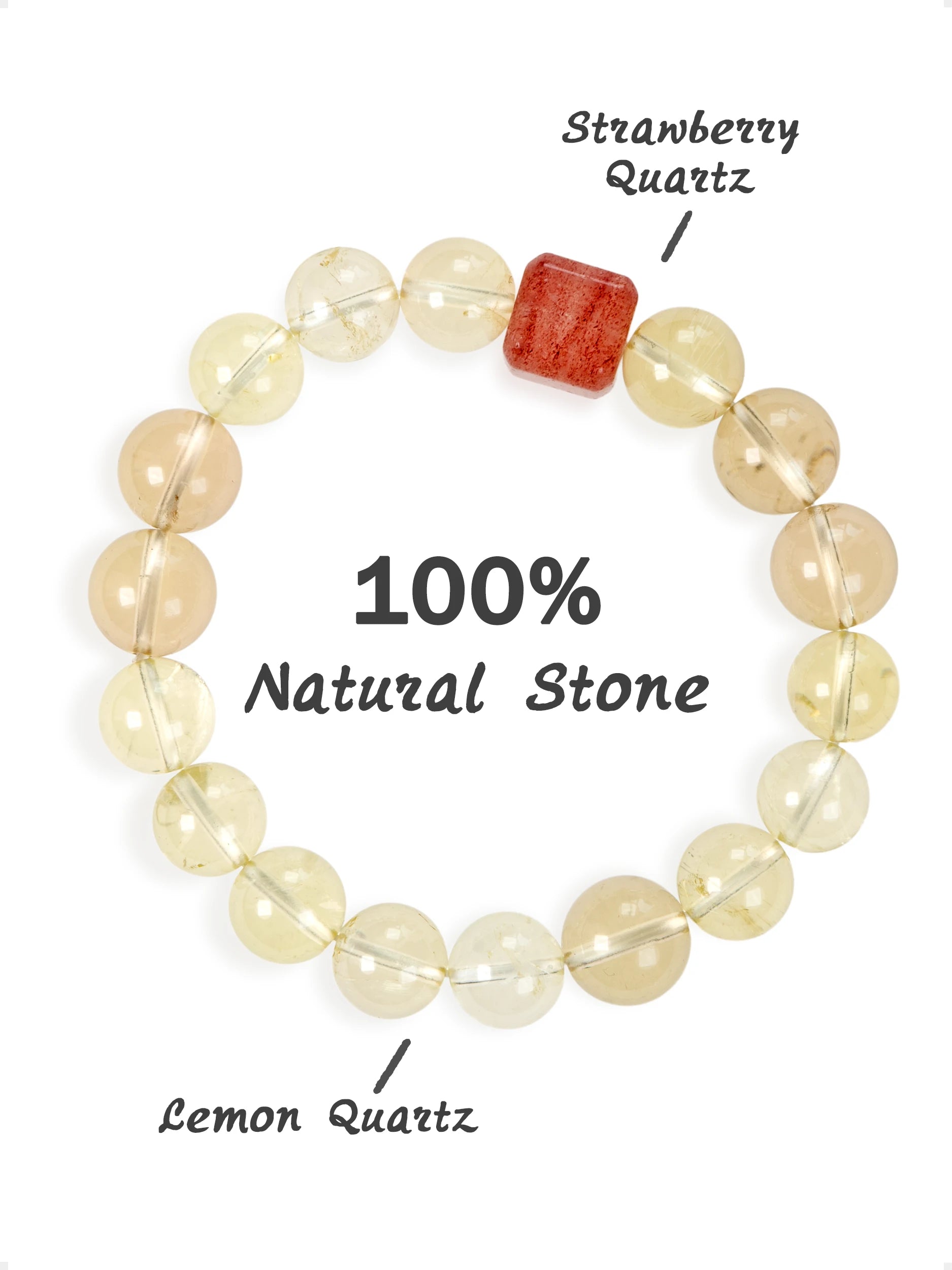 SENLLY Golden Dew - Beaded Stretch Bracelet with Lemon Quartz & Strawberry Quartz, Handcrafted Natural Stone Jewelry for Clarity, Warmth & Balance
