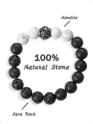 SENLLY Silent Marble - Beaded Stretch Bracelet with Howlite & Lava Rock, Handcrafted Natural Stone Jewelry for Calm, Balance & Clarity