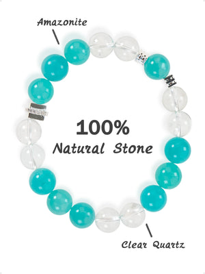 SENLLY Crystal Tide - Handmade Amazonite & Clear Quartz Bracelet, Natural Stone Beaded Stretch Jewelry for Calm & Clarity